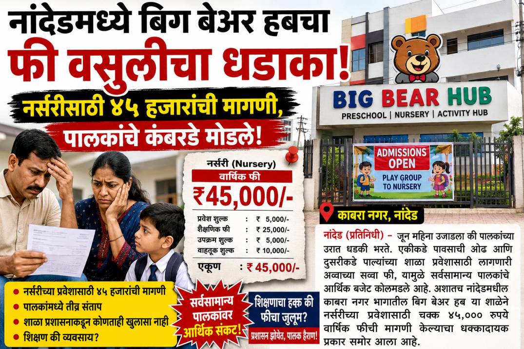 नांदेडमध्ये बिग बेअर हबचा फी वसुलीचा धडाका; नर्सरीसाठी ४५ हजारांची मागणी, पालकांचे कंबरडे मोडले!